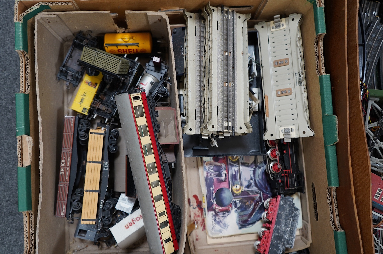 A collection of HO gauge Marklin and Trix Twin Railway tinplate and diecast rolling stock and track, including; including a German 2-10-0 tender locomotive with bogie tender, G800, two Trix 0-4-0T locomotives, one boxed,